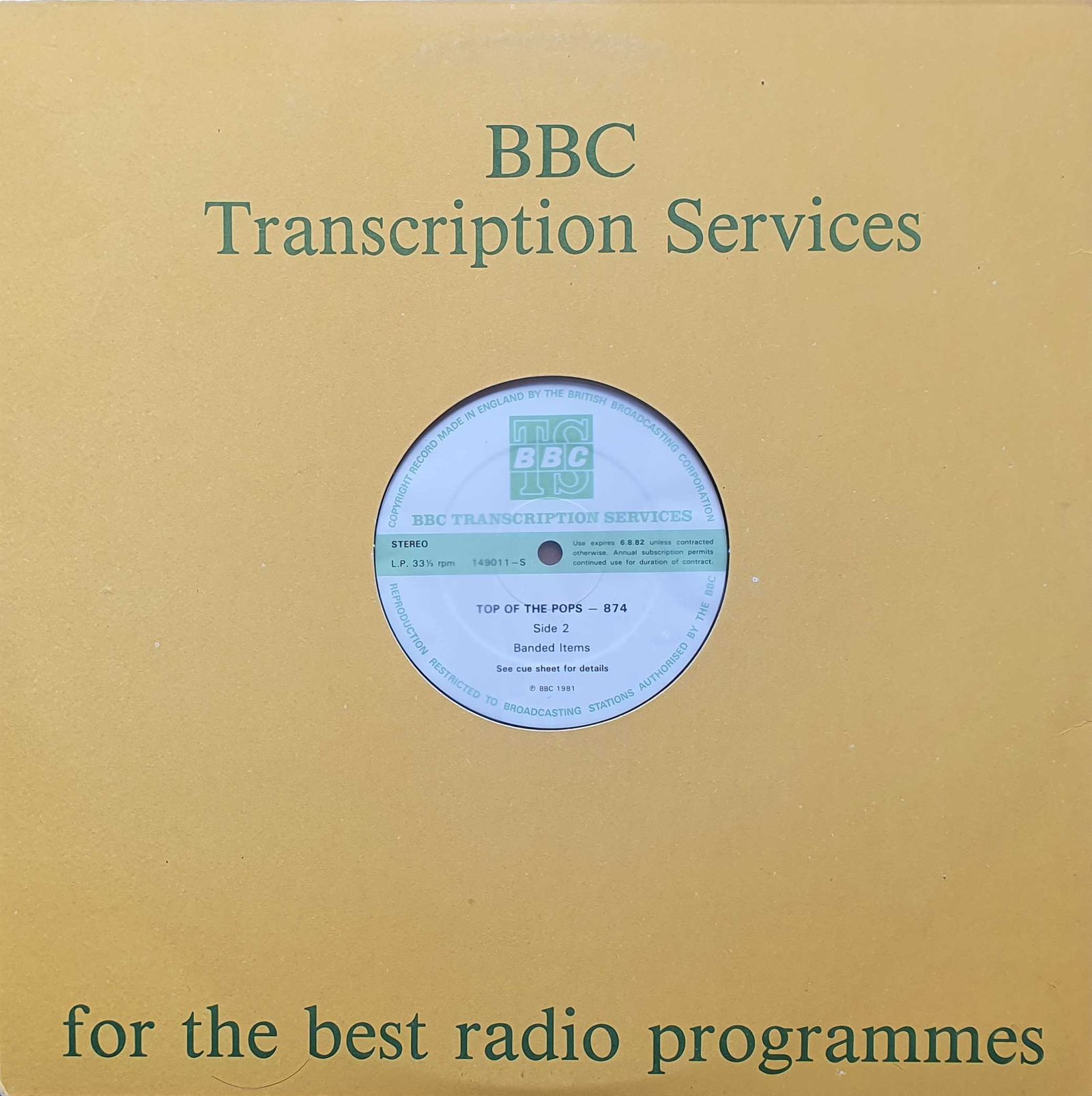 149010 - S Top of the pops - 874 Various from the BBC records and Tapes library Back cover of 149010 - S